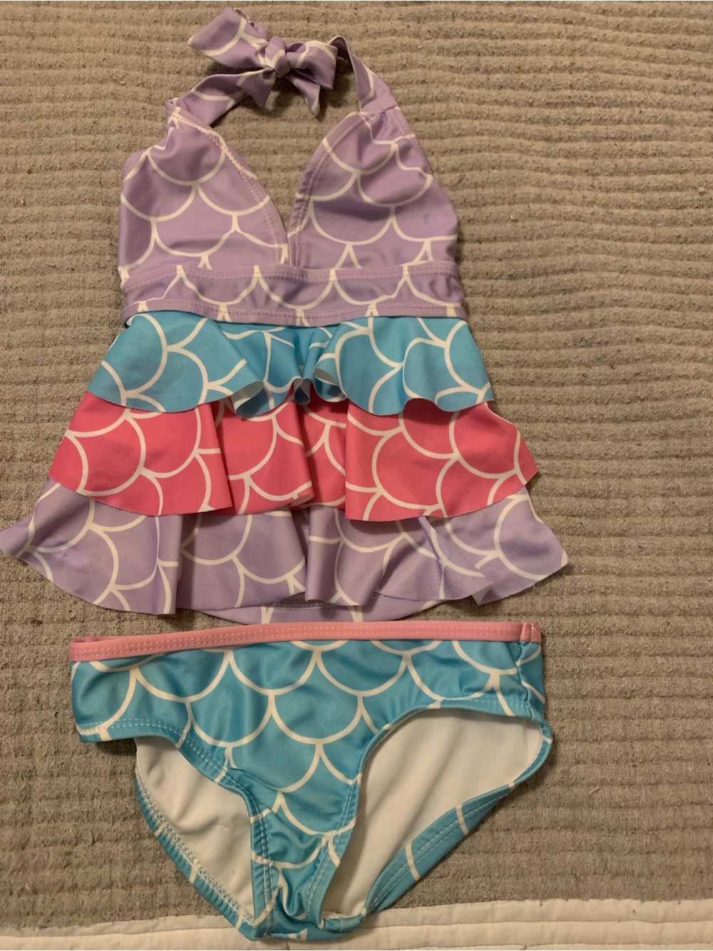 Girls' Lavender, Aqua & Pink Ruffle Mermaid Swim Tankini